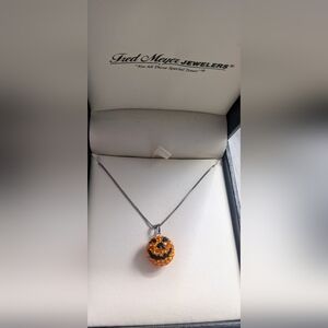 Crystal Jack-o-Lantern Pendant on Sterling Silver 16" Chain